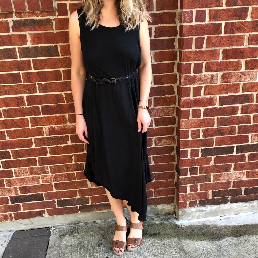Flowing Black Asymmetrical Dress - Picture 4 of 4
